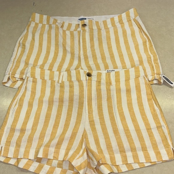 Old Navy Everyday Yellow/White Striped Linen Blend Shorts Size 8 NWT & Size 14 - Picture 1 of 11